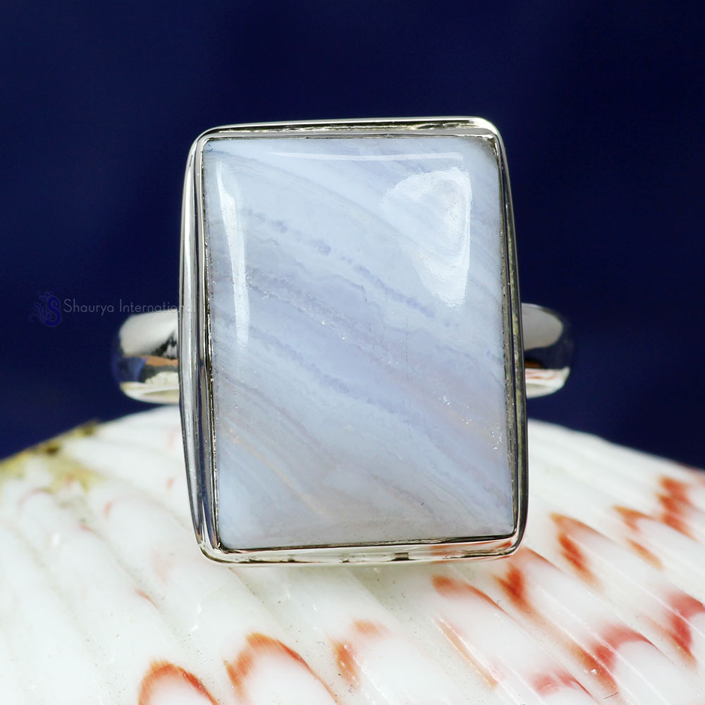 BLUE LACE AGATE C - BLC987- BLUE LACE AGATE GEMSTONE RINGS WITH 925 STERLING SILVER